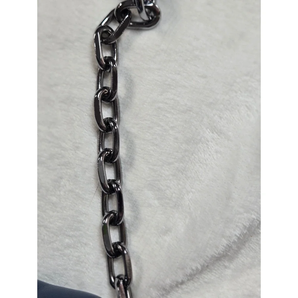 Zara Blue Quilted Puffer Shoulder Bag‎ Gunmetal Chain Strap Minimalist Small